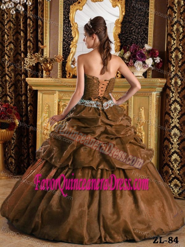 Rust Red Ball Gown Strapless Floor-length Taffeta Quinceanera Dress with Pick-ups