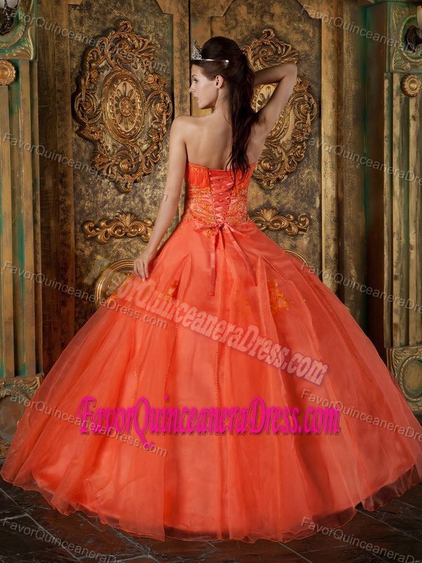 Organza Appliques Orange Red Ball Gown Dresses for Quince with Sweetheart