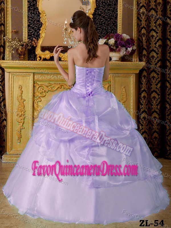 Organza Beaded Lilac Ball Gown Strapless Quinceanera Gown with Ruches