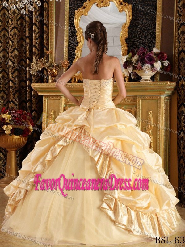 Yellow Ball Gown Floor-length Beaded Quinceanera Dress in Taffeta and Tulle