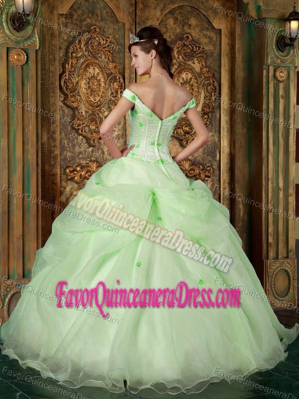 Organza Appliques Light Green Ball Gown Quinceanera Gown Off The Shoulder