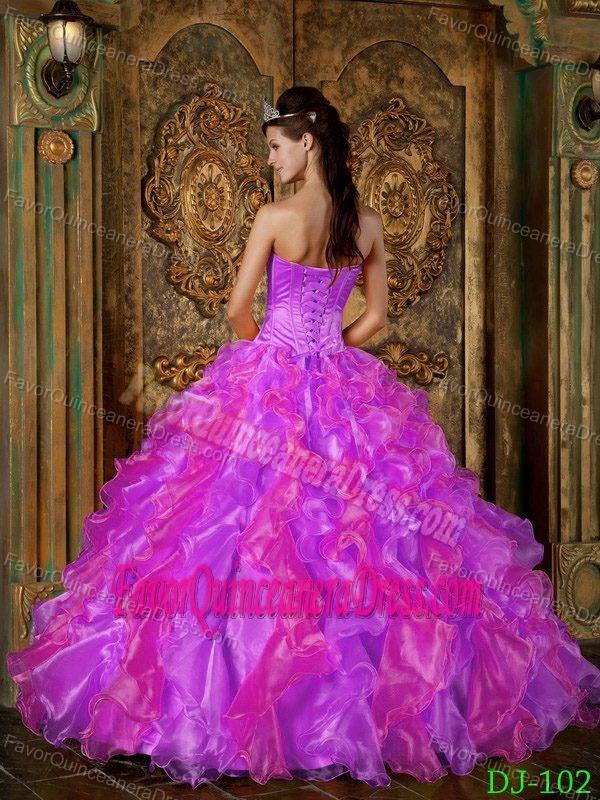 Lavender Ball Gown Strapless Floor-length Organza Dress for Quince with Ruffles