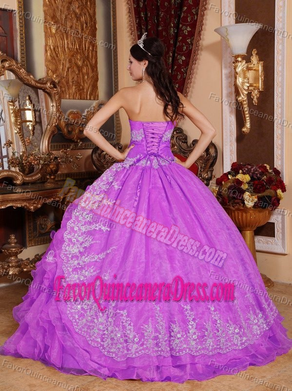 Ball Gown Sweetheart Floor-length Organza Beaded Dress for Quince in Fuchsia