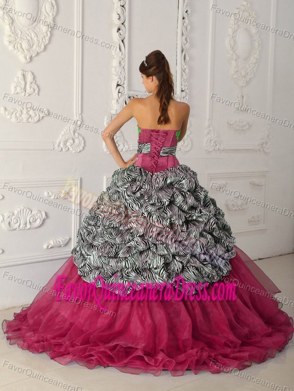Chapel Train Red Strapless for 2013 Quinceanera Gown in Zebra and Organza