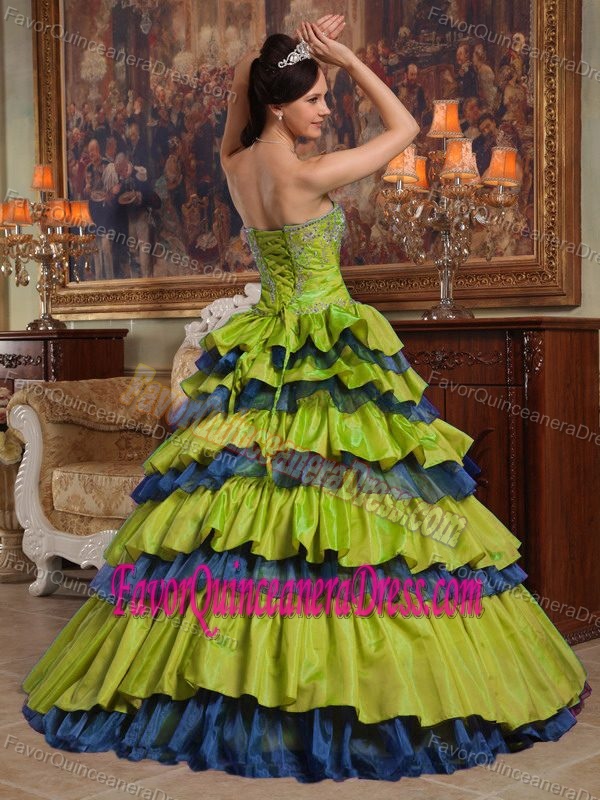 Sweetheart Taffeta and Organza Beaded 2013 Dress for Quince in Yellow Green