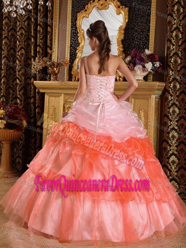 Romantic One Shoulder Beaded Organza for Quinceanera Gown with Appliques