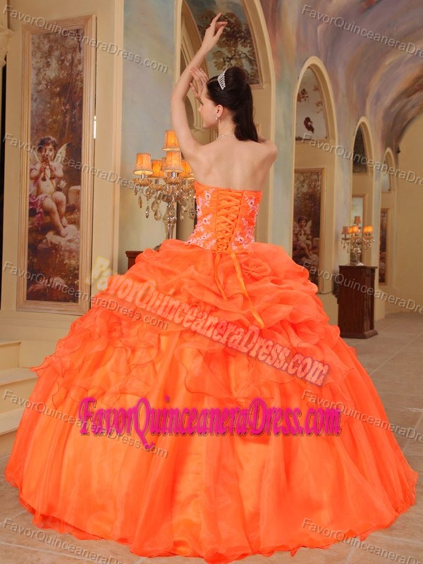 Taffeta and Organza Appliques Orange Red Quinceanera Gown with Sweetheart
