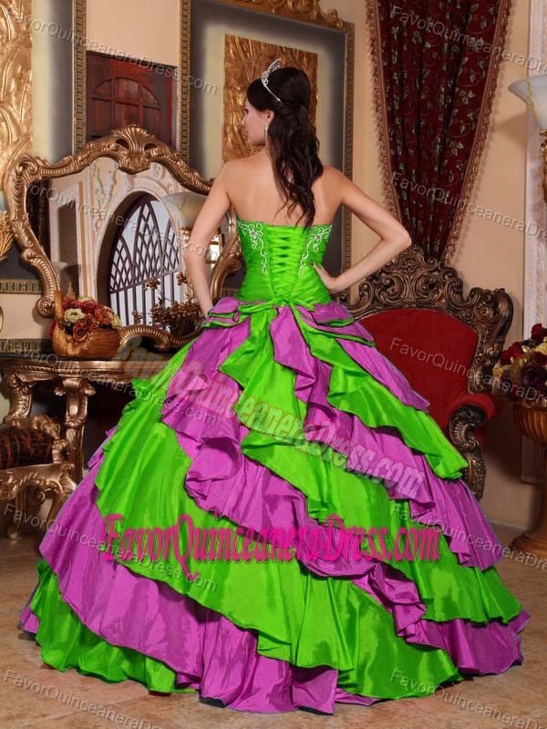 Strapless Taffeta Embroidery Ball Gown Quinceanera Dresses in Multi-color