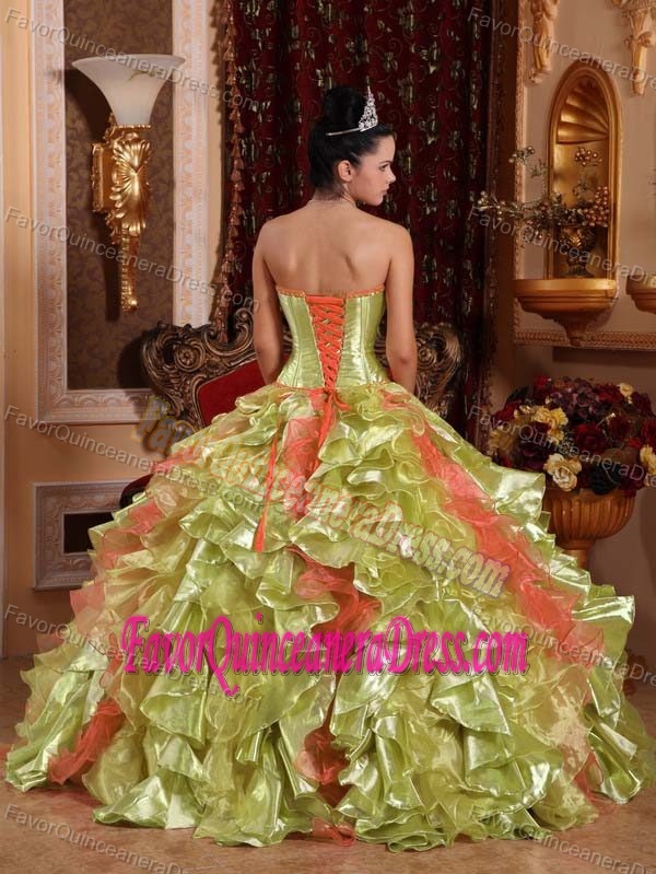 Gold Ball Gown Strapless Embroidery 2013 Quinceanera Gown in Organza