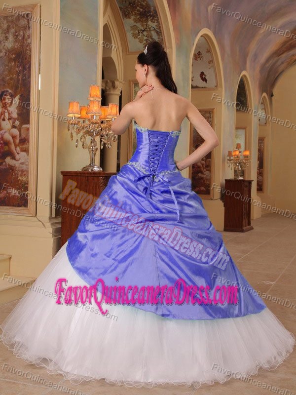 Beaded Purple and White Princess for Quince Dresses in Tulle and Taffeta