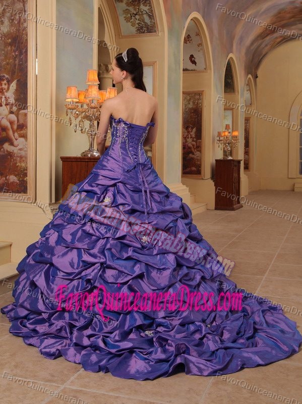 Taffeta Purple Ball Gown Strapless 2013 Dress for Quinceanera with Pick-ups