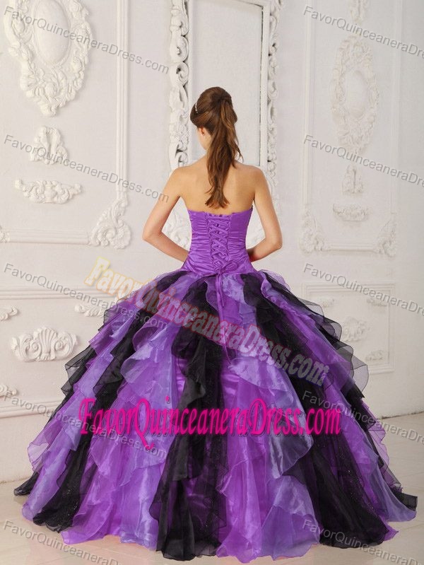 Multi-color Strapless Organza Dress for Quince with Appliques and Ruffles