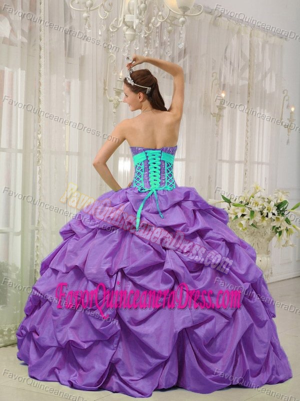 Sweetheart Taffeta Beaded Purple Ball Gown Quinceanera Dress with Pick-ups
