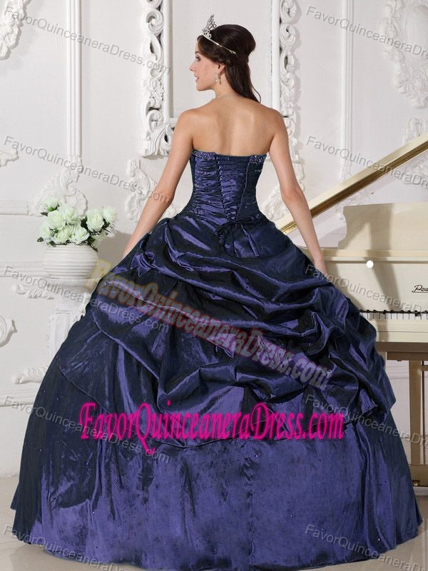 Purple Ball Gown Strapless Floor-length Beaded Quinceanera Dress in Taffeta