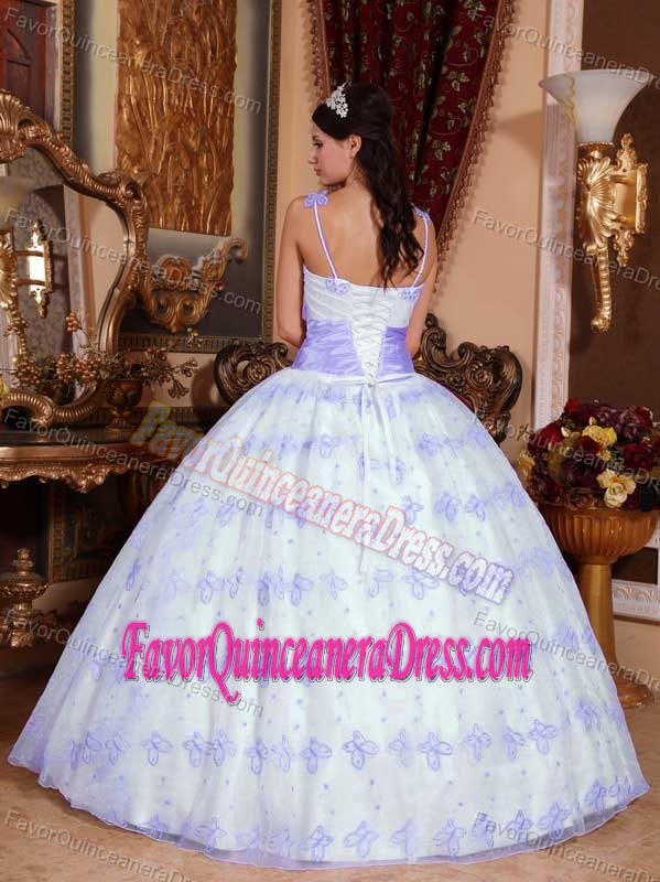Organza Embroidery Lilac Ball Gown Quinceanera Dress with Spaghetti Straps