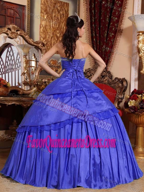 Military Blue Sweetheart Appliques Quinceanera Gown Dress in Taffeta