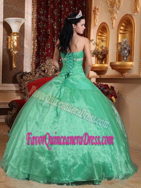 Beautiful Strapless Floor-length Organza Quinceanera Gown with Appliques