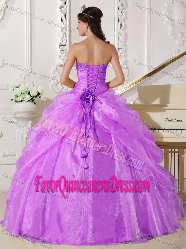 Strapless Organza Embroidered Quinceanera Dress with Beading in Lavender