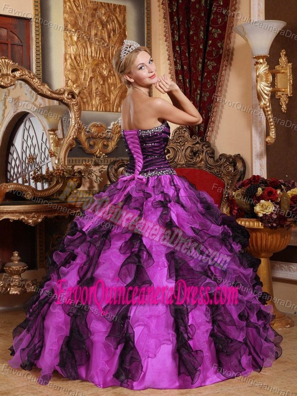 Multi-Colored Sweetheart Organza Beaded Quinceanera Dress with Ruffles