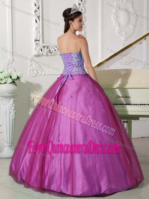 Brand New Style Sweetheart Tulle Beaded Quinceanera Dress in Fuchsia