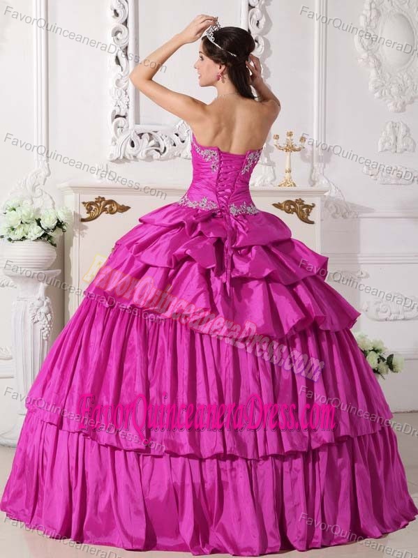 Fuchsia Taffeta Detachable Quinceanera Dress with Beading and Ruches