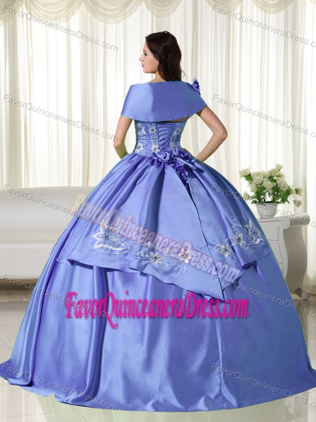 Blue Off the Shoulder Floor-length Taffeta Quinceanera Dress with Embroidery