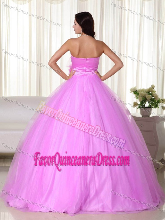 Sweetheart Floor-length Tulle Beaded Quinceanera Gown Dress in Pink