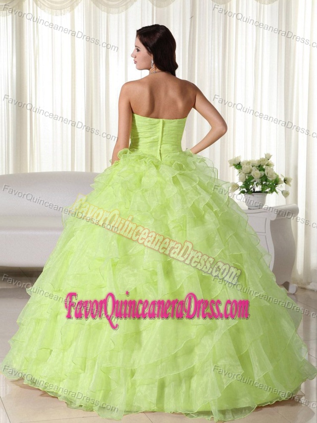Yellow Green Sweetheart Organza Quinceanera Dress with Appliques