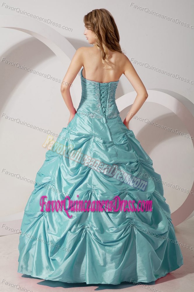 Strapless Taffeta Appliqued Quinceanera Gown Dresses in Baby Blue