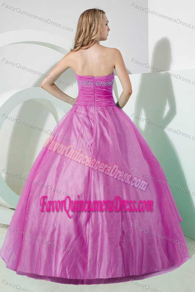 Pink Floor-length Organza Quinceanera Dress with Beading and Embroidery