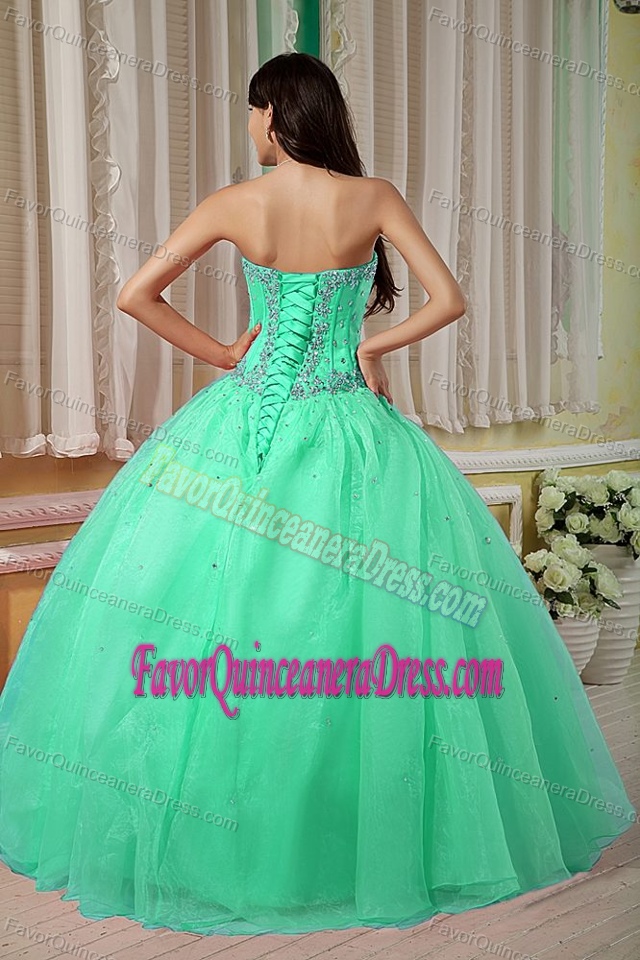 Cheap Apple Green Sweetheart Organza Quinceanera Dress with Beading