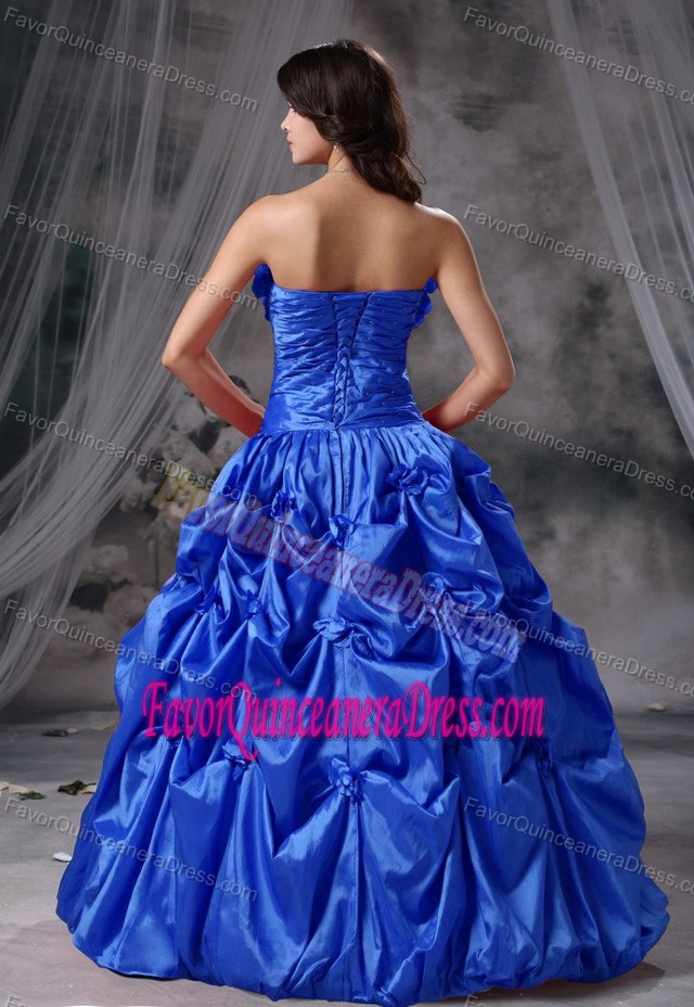 Angel Ruched Floor-length Blue Quinceanera Gown Dress with Pick-ups