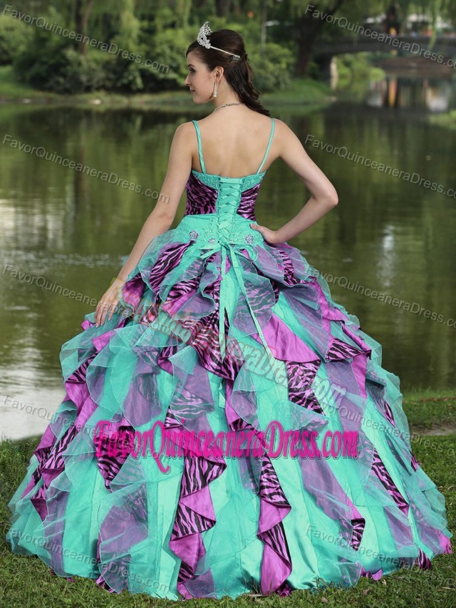Princess Organza Straps 2013 Colorful Quinceanera Dress with Beading