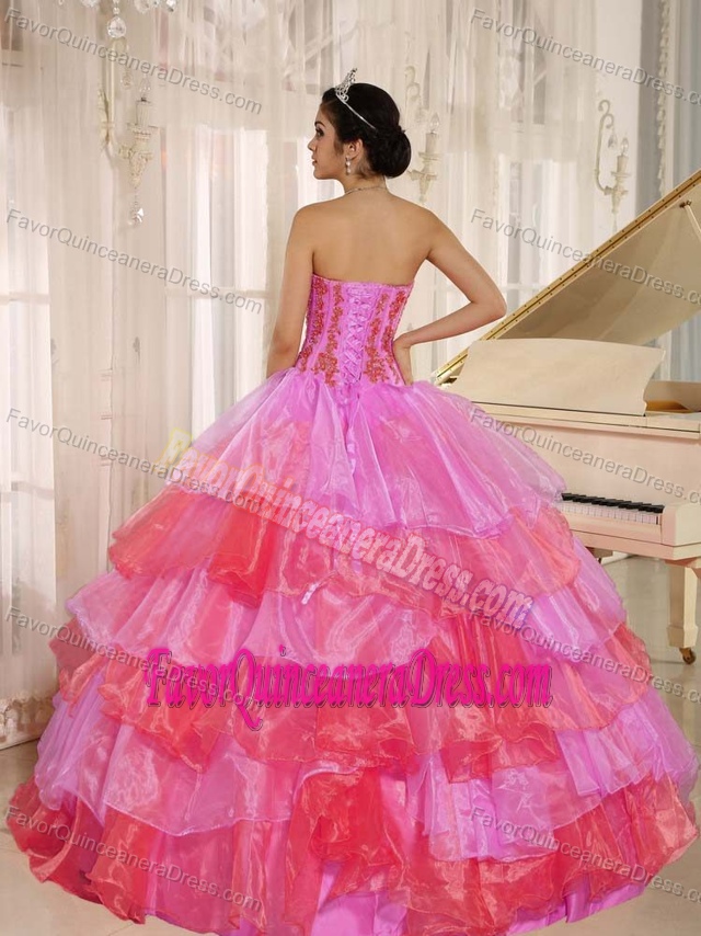 Discount Appliqued Pink Customize Quinceanera Dress with Ruffles