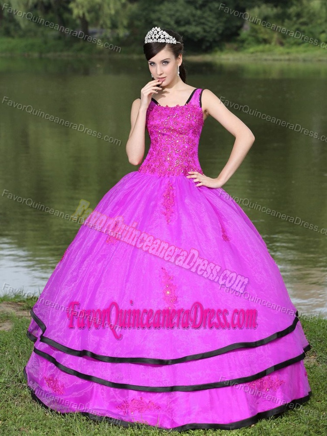 Most Popular Appliqued Hot Pink Quinceanera Dress with Long Sleeves