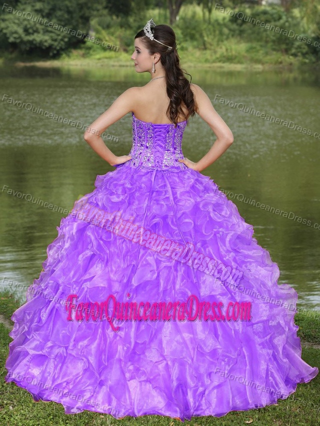 Beaded Purple Clearance Quinceanera Dresses with Ruffles in Organza