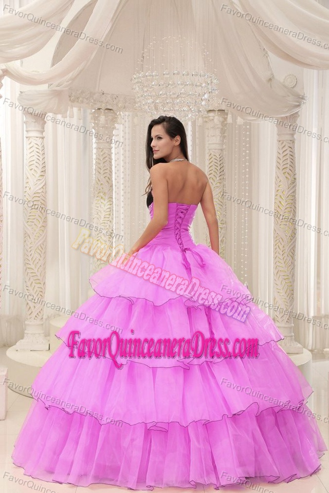 Rose Pink Sweetheart Beaded Quinceanera Dress in Taffeta and Organza