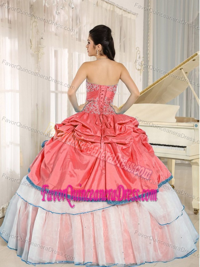 Ruffled Beaded Quinceanera Dresses with Pick-ups in Red and White