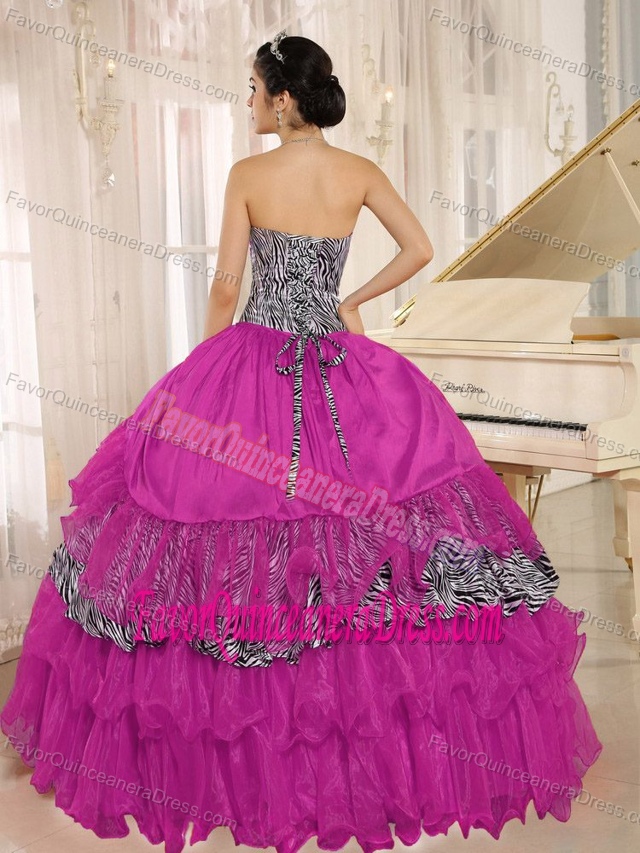 Vintage Hot Pink Zebra and Beaded Quinceanera Gown Dress with Ruffles