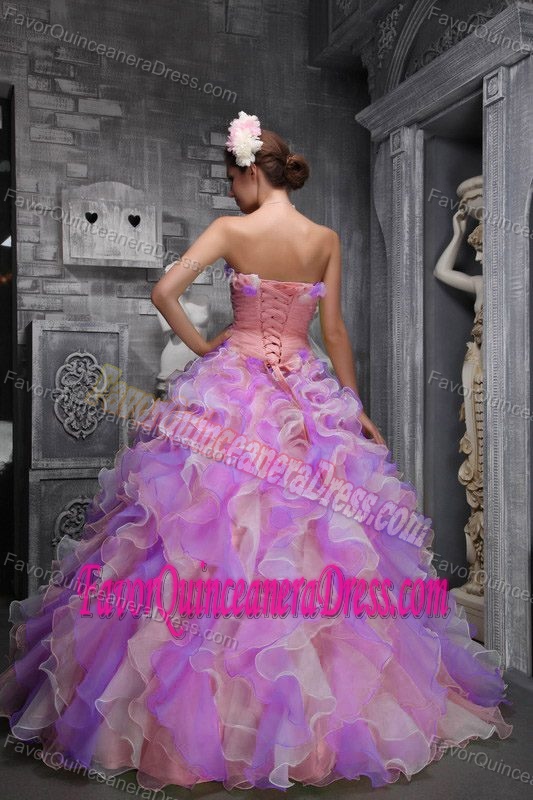 Lovely Taffeta Organza Multi-colored Quinceanera Dress with Hand Flowers