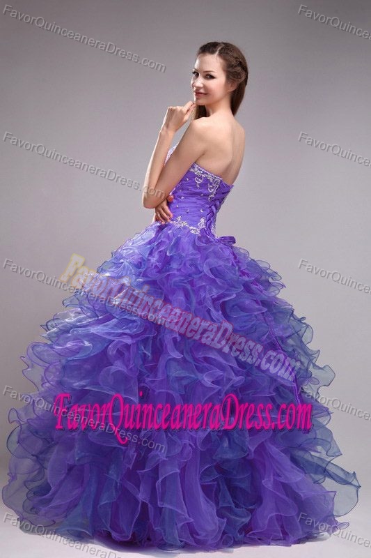 Vintage Blue Floor-length Orangza Quinceanera Dress with Appliques