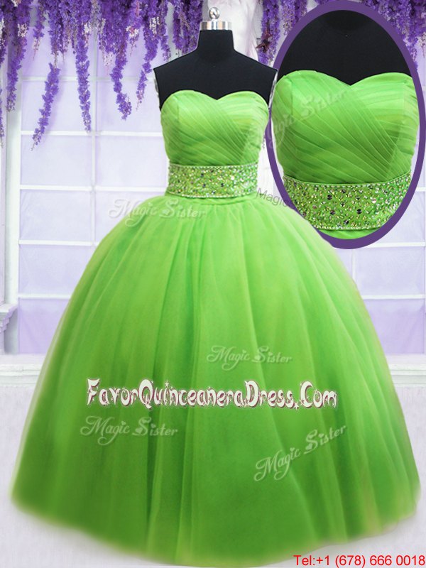 Fashionable Sweetheart Sleeveless 15th Birthday Dress Floor Length Beading and Ruffles Coral Red Organza