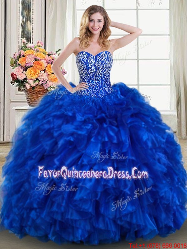 Beautiful Brush Train Ball Gowns Quince Ball Gowns Royal Blue
