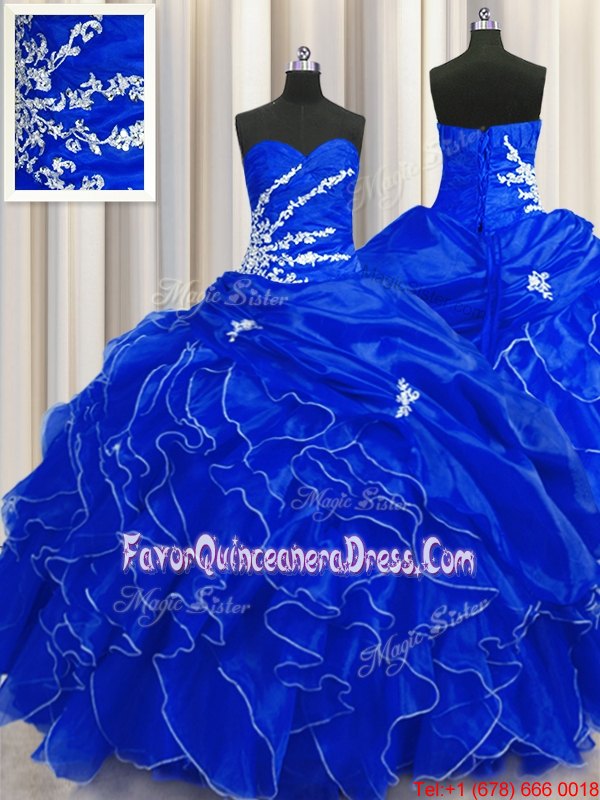  Visible Boning Aqua Blue Sleeveless Floor Length Beading and Ruffles Lace Up Quinceanera Dress
