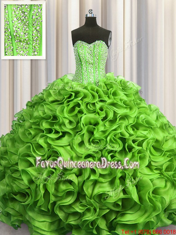 Modern Visible Boning Ball Gowns Quinceanera Gown Sweetheart Organza Sleeveless Floor Length Lace Up