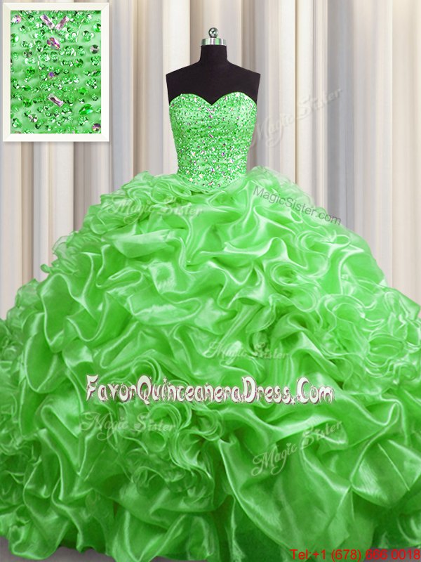 Spectacular Court Train Ball Gowns Beading and Pick Ups Sweet 16 Dress Lace Up Organza Sleeveless With Train