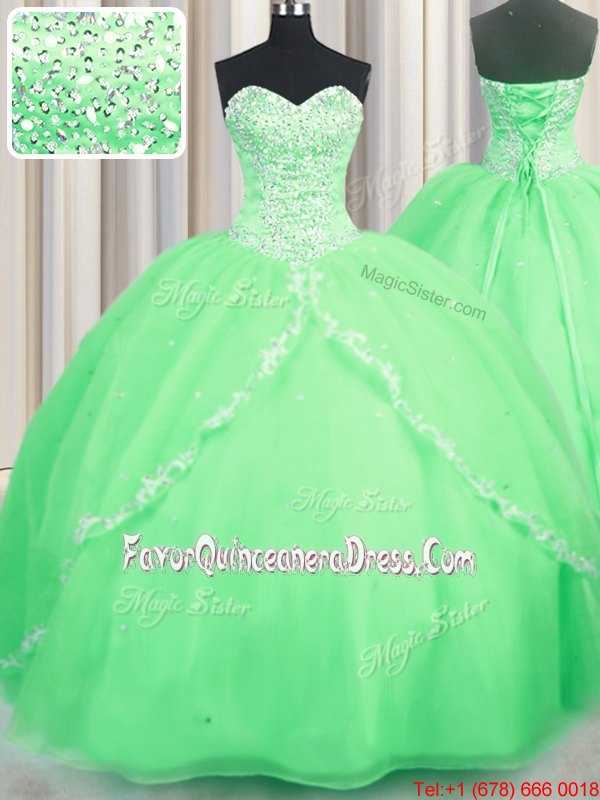Custom Fit Lace Up 15 Quinceanera Dress Beading and Appliques Sleeveless With Brush Train