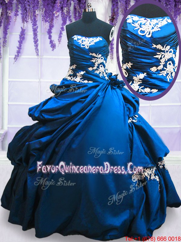  Aqua Blue Ball Gowns Taffeta Strapless Sleeveless Appliques and Ruching and Pick Ups Floor Length Lace Up Quinceanera Dresses