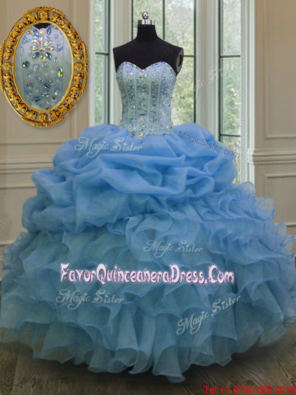  Sleeveless Organza Floor Length Lace Up 15 Quinceanera Dress in for with Beading and Ruffles