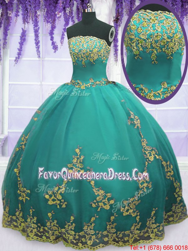 Super Ball Gowns Ball Gown Prom Dress Aqua Blue Strapless Tulle Sleeveless Floor Length Zipper